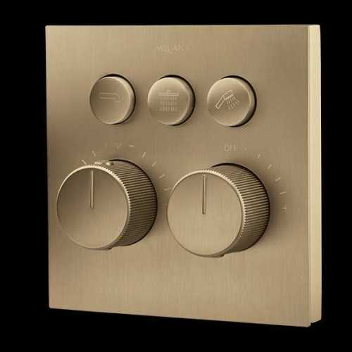 Brushed Gold High-Flow Thermostatic Click-Select Diverter with Three Outlets & Flow Control(20mm Inl